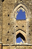 Italy: Tuscany, Massa Marittima, San Galgano Abbey, detail of Gothic style windows