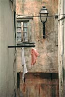 Portugal: Lisbon, Alfama, laundry hanging on clothsline