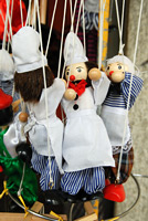 Italy: Piedmont, Turino, display of chef marionettes for sale